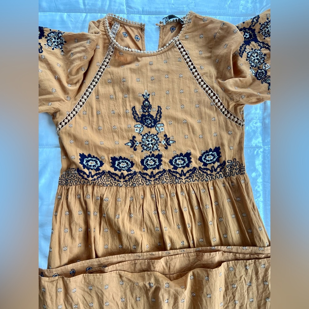 Zara TRF Woman Embroidered Mustard Midi Dress - Picture 10 of 15